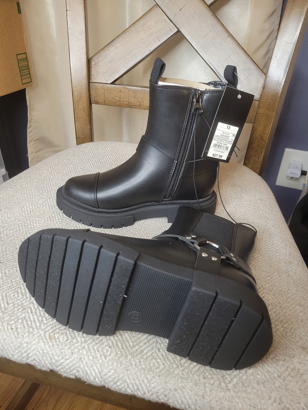 Kids Art Class Black Faux Leather Zip Chelsea Boots with Harness Detail - Picture 6 of 8